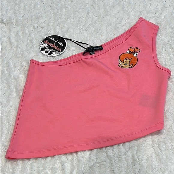 Dolls kill Hanna barbers pebbles Pink  One-Shoulder Crop asymmetrical Top pink M - Picture 1 of 5